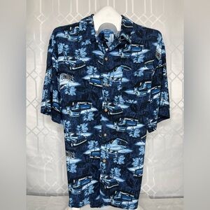 Puritan Classic Chevy Truck Print 100% Rayon Hawaiian Camp Shirt Large